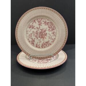(2) Vtg Royal Doulton Studio Provence Rouge Salad Plates 9" Red Floral Stripe